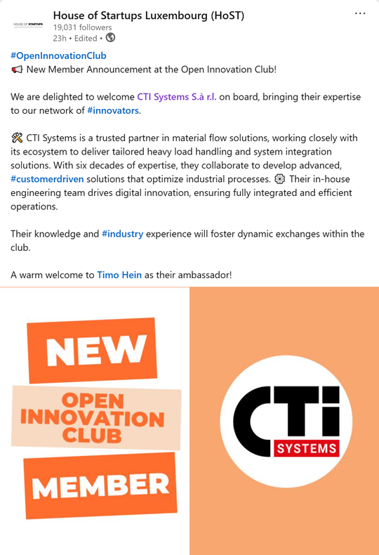 CTI Systems joining House of Startups Luxembourg (HoST)